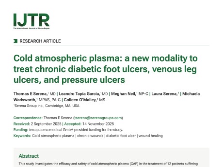 First page of Cold atmospheric plasma: a new modality to treat chronic diabetic foot ulcers, venous leg 