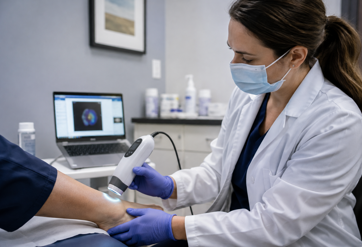 Clinician using wound imaging technology